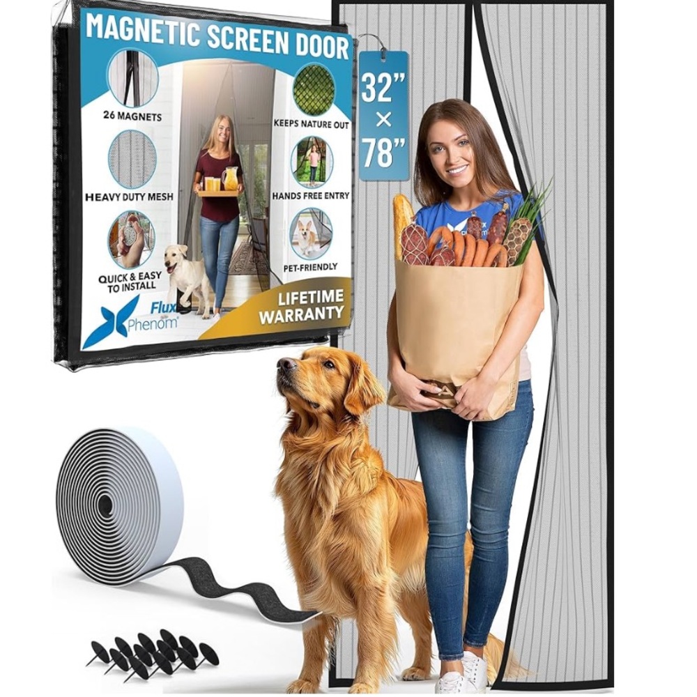 FLUX Magnetic Screen Door,Self-Closing, Durable Polyester Mesh Screen Door
